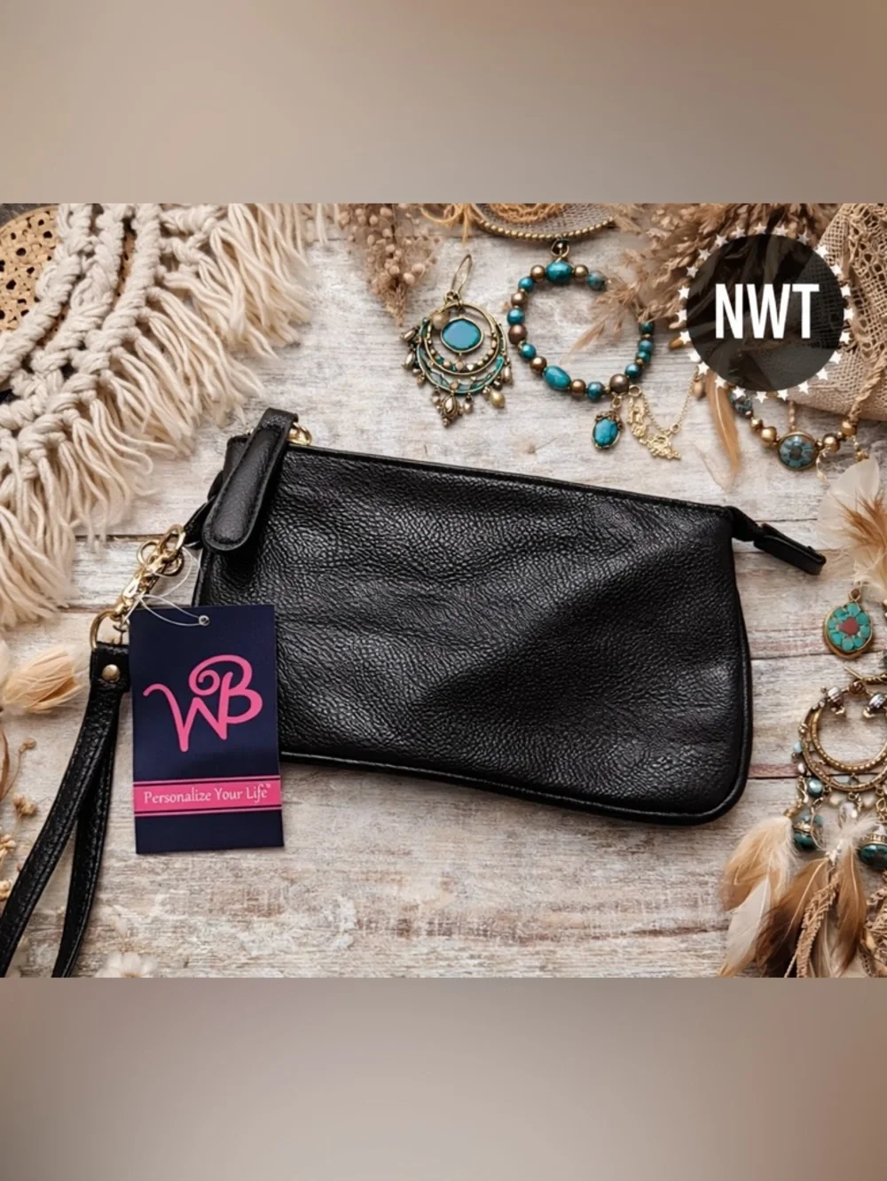 Black Leather Wristlet Pouch | NWT | Sleek Minimalist